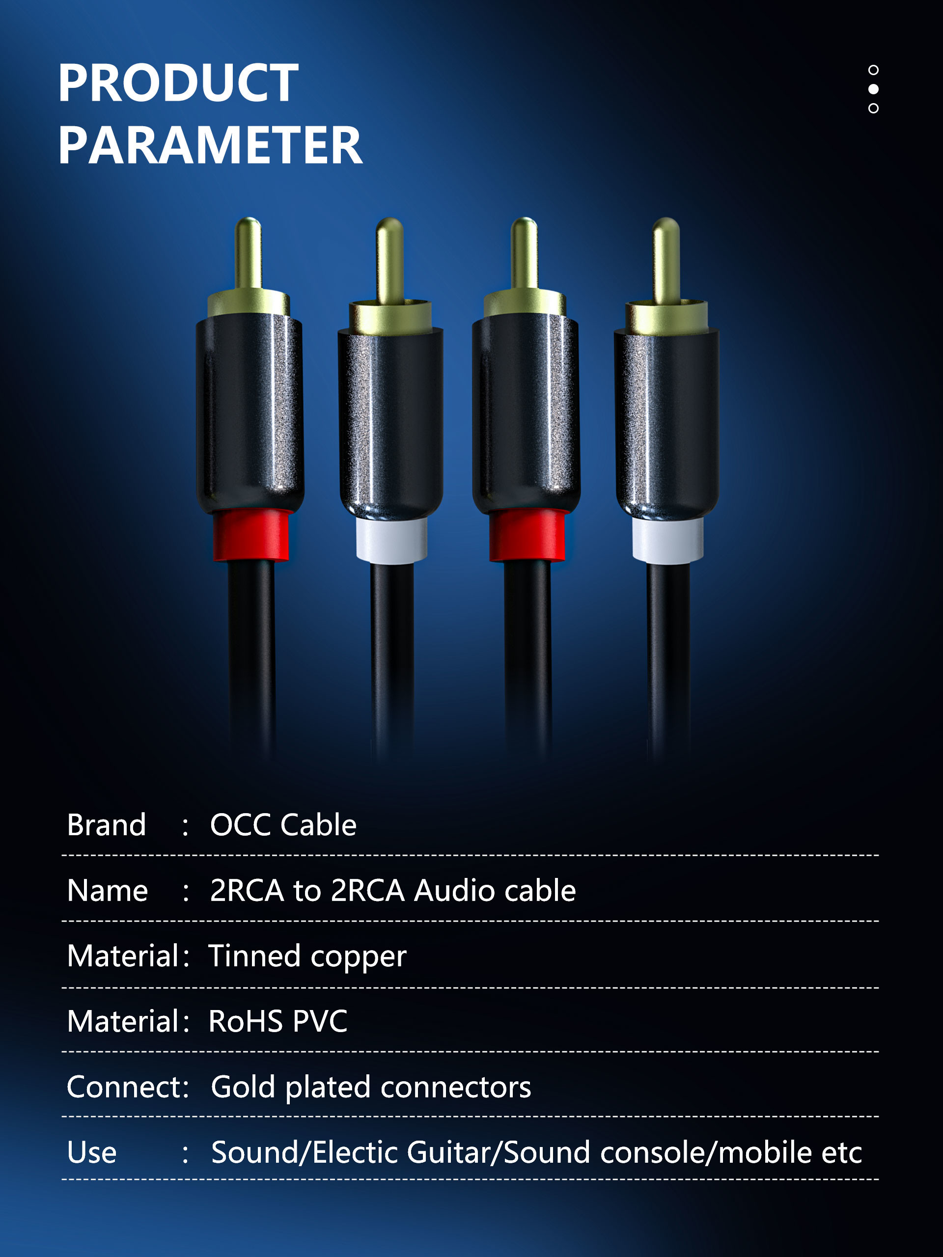 HDTV HiFi 6 Foot Audio And Video Cable 2RCA Male To 2RCA Male