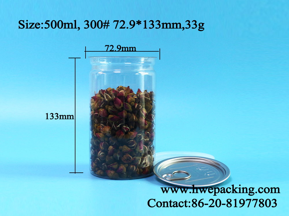 Round 16.9oz Easy Open Plastic PET Can 500ml For Snacks Dry Berries Peanuts