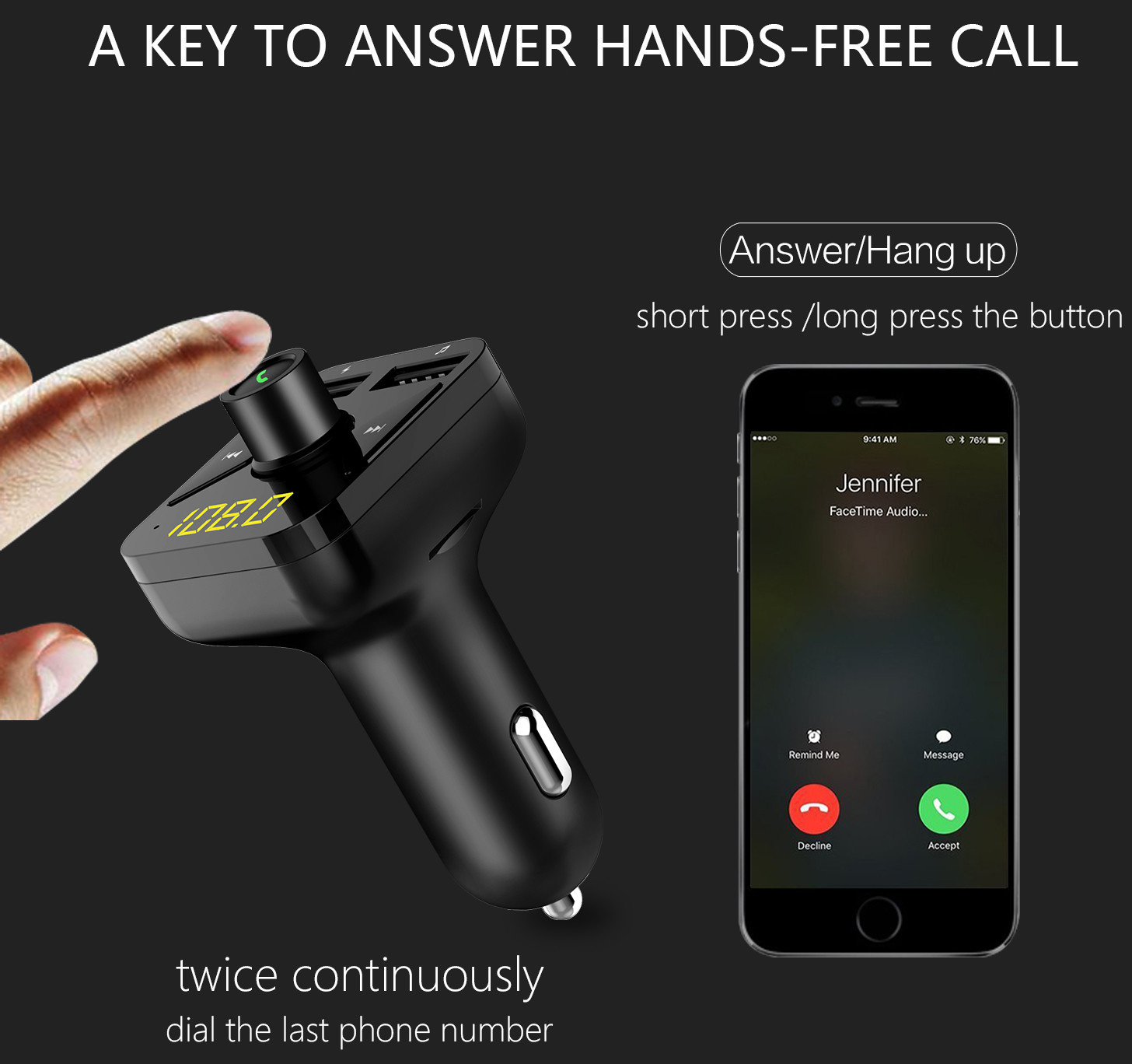 BLE 5.0 Hands Free Car Kit Fm Transmitter 5V 3.4A Wireless Handsfree Car Kit
