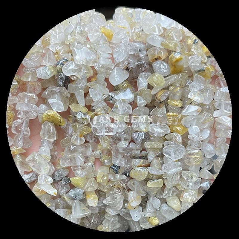 Citrine Black Rutilated Gems Bead Natural Crystal Irregular Shape Chip Gravel Stone Loose Bead Strands For Bracelets