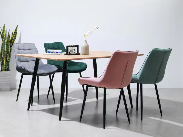 Grey Blue Pink Upholstered Dining Chairs Metal Legs For Restaurant