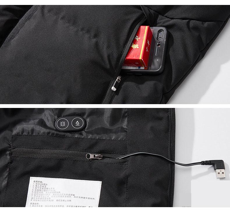 Down Hoodie Electric Heating Jacket Washable Usb Charging Long Puffer Coat
