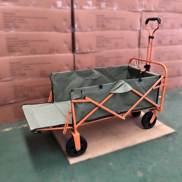PVC Wheel Orange Folding Wagon Portable Beach Trolley Cart Camping Wagon