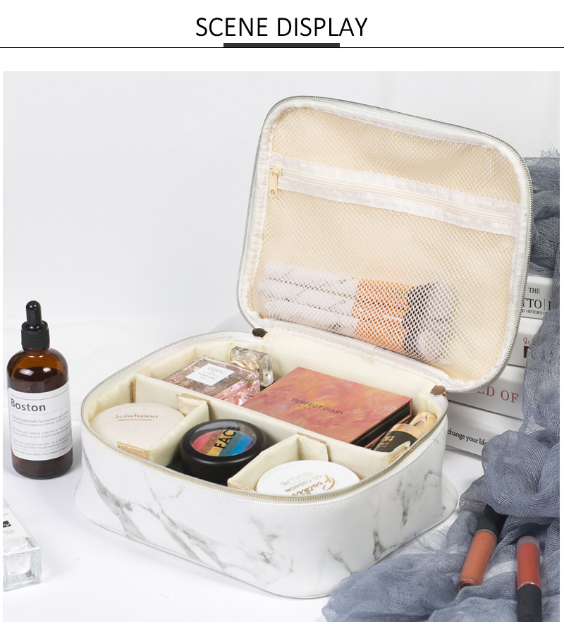Wholesale Custom PU Leather Marble Cosmetic Bag Case Ladies Travel Portable