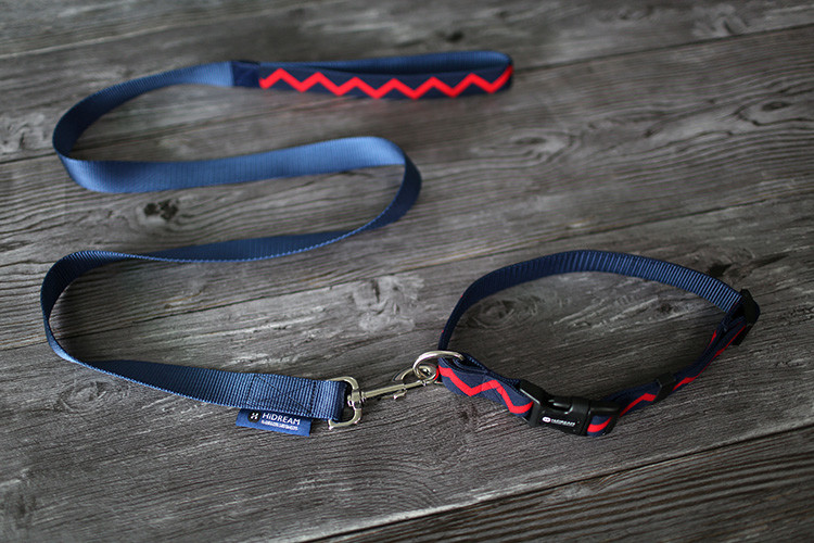 0.79 Inch Wide Thick Nylon Dog Collars Navy Blue Red Ripple Nylon Puppy Harness