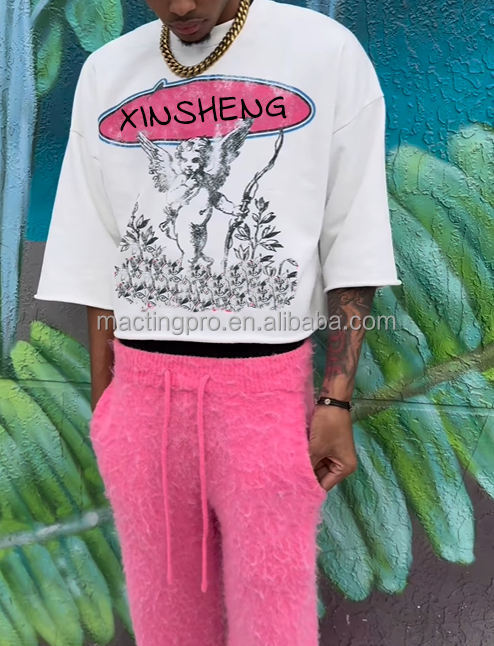 Men's Colorful Streetwear DTG Printing Crew Neck Short Sleeve Box Fit Cropped T-Shirt