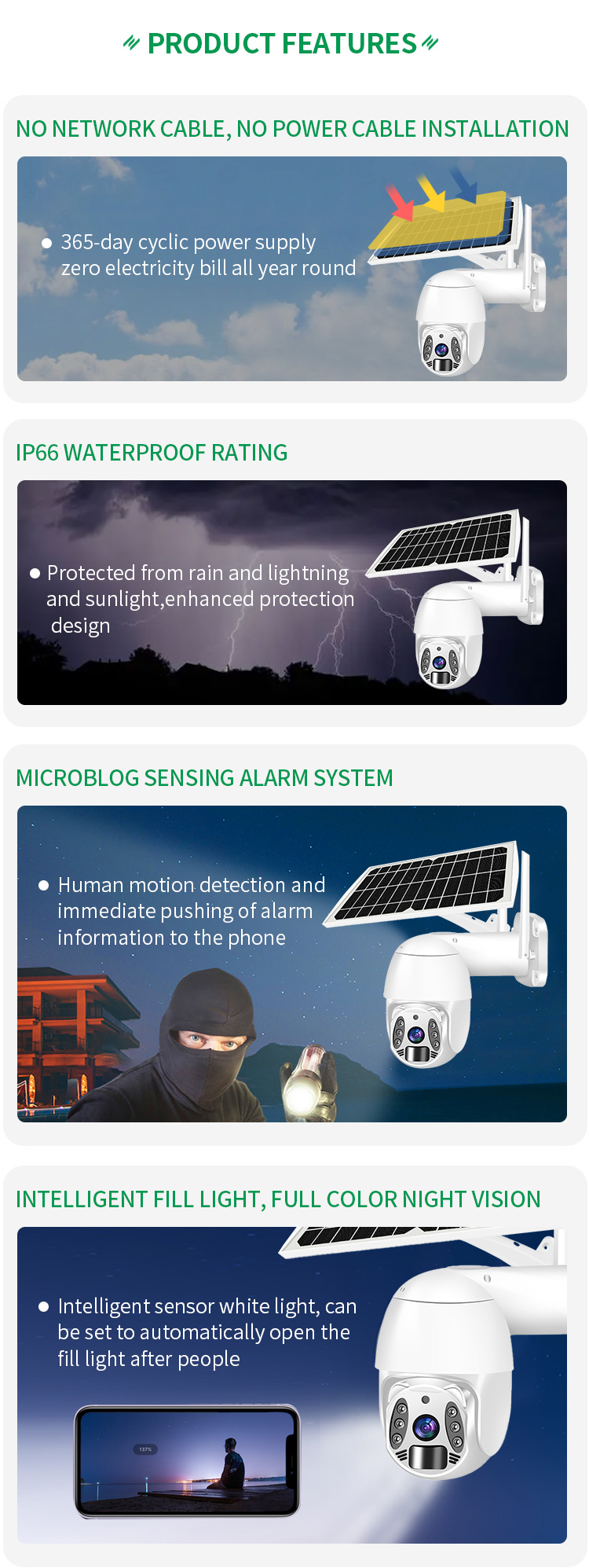 1080P Wifi Outdoor 4X Digital Zoom AI Human Detect Wireless Solar Camera H.265 P2P Audio 2MP 3MP