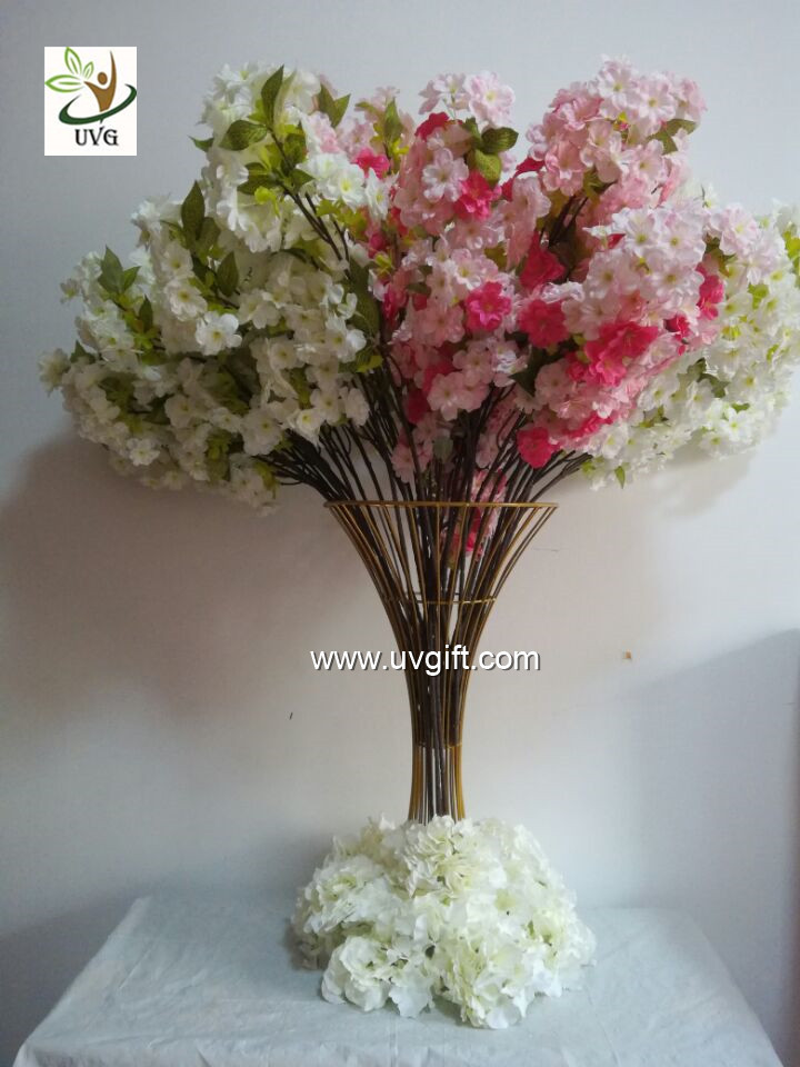 UVG pink artificial cherry blossom branch in silk flowers for wedding decoration CHR091