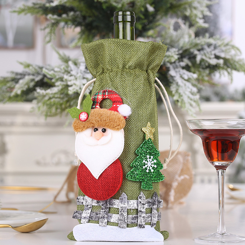 Factory OEM Christmas Wine Bottle Covers Bag for Home Santa Claus Wine Bottle Cover Snowman Stocking Gift Holders