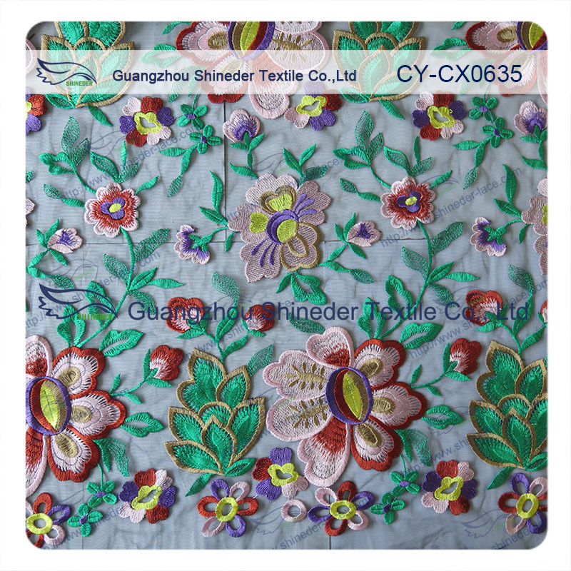 Eco - friendly Cotton Lace Fabric Floral Embroidered With 120cm Width