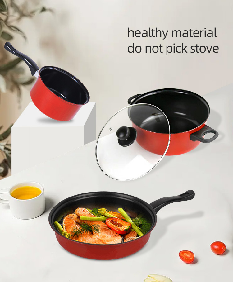 Red 4 Piece Cast Iron Cookware Set Iron Non Stick For Kitchen