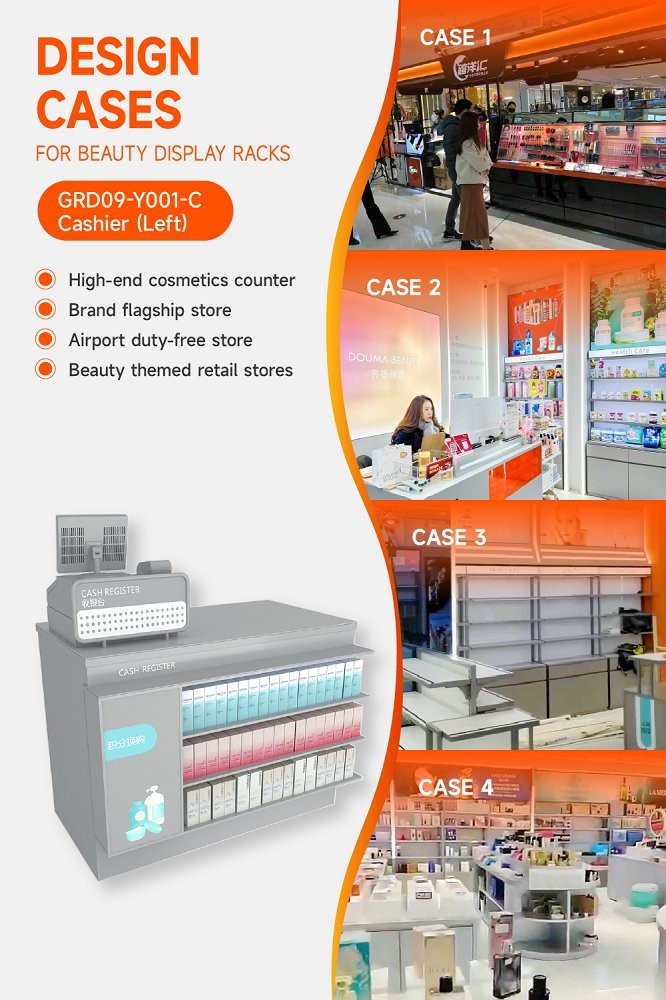 GDR09-Y001-C Retail Display Counter with Acrylic Panel Graphics and Cable Management Hole for Cosmetics Counter