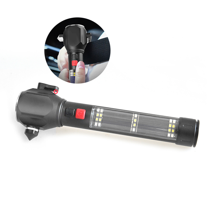 Rechargeable USB Multi-functional Flashlight with Camping Emergency Car Safety Hammer