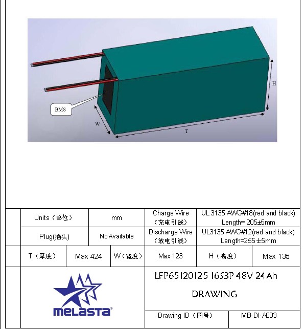 48V 24ah Prismatic Lithium Iron Phosphate (LiFePO4) E-Bike Battery Pack with PCM (LFP65120125-16S3P, 1152Wh)