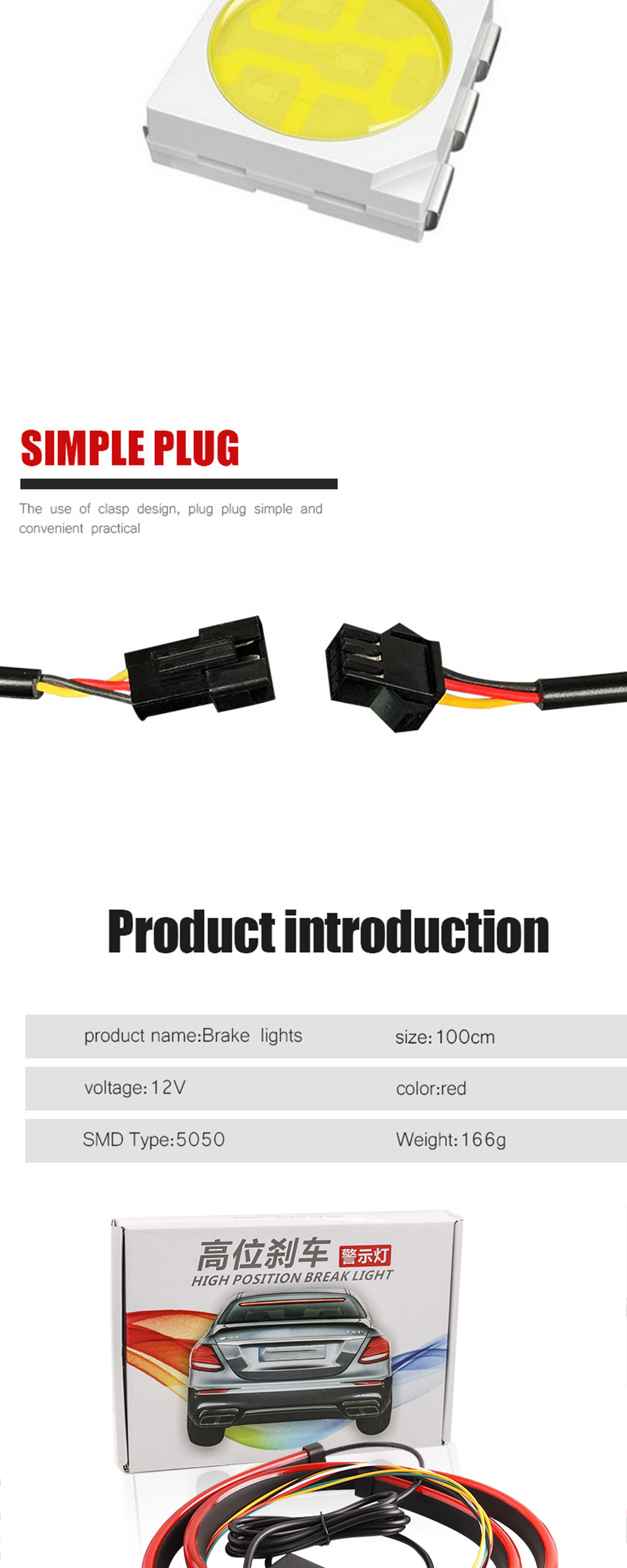Flexible Red Flashing Car Headlight LED Tube Strip Third Brake Light Rear Tail High Mount