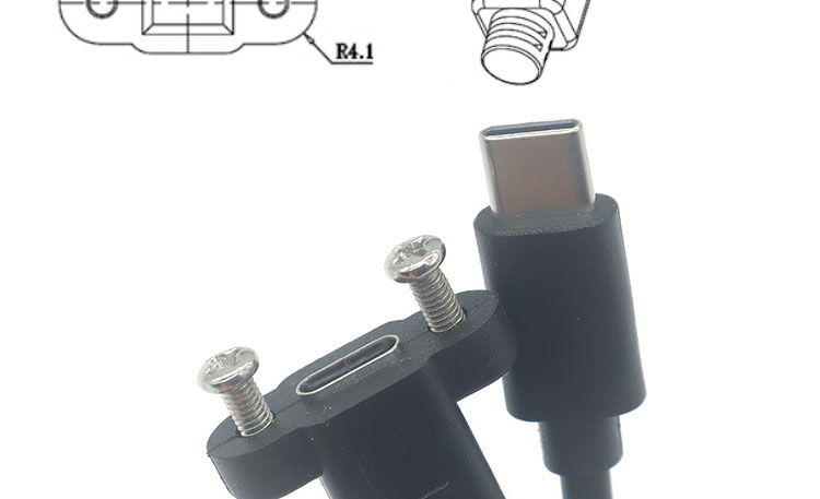 30cm 50cm Screw Panel Mount Male to Female USB Type C 3.1 Extension Cable