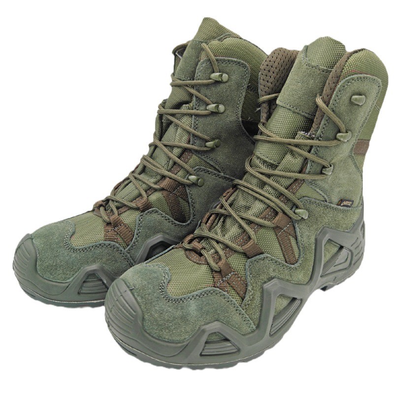 Shock-Absorbent Combat Tactical Boots Durable Leather Flat Heel Ankle-High Shaft