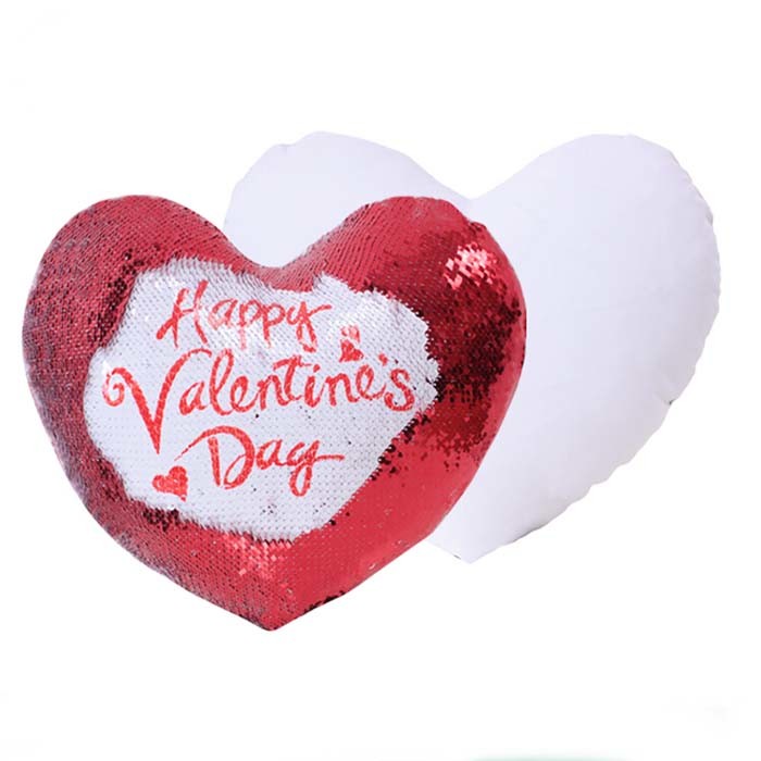 Personalized Heart Shape Sequin Sublimation Pillow Case Sparkling Style
