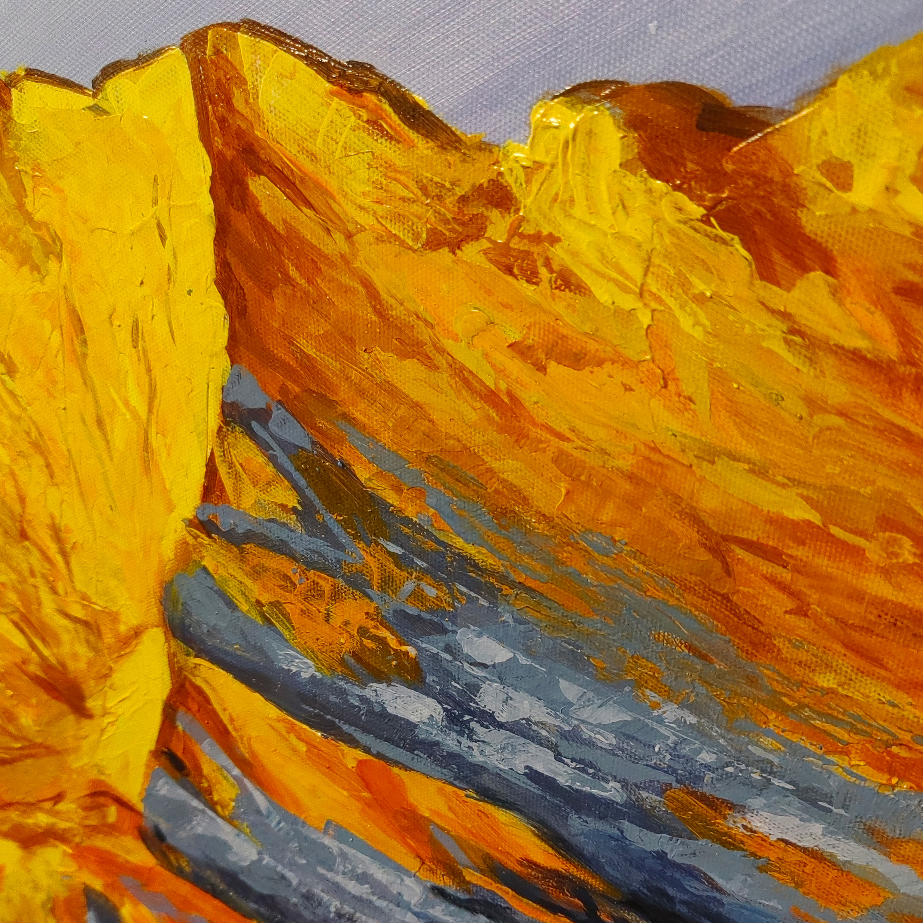 Custom Handpainted Golden Mountain Modern Abstract Thick Texture Canvas 3d Relief Painting with Various Print Method