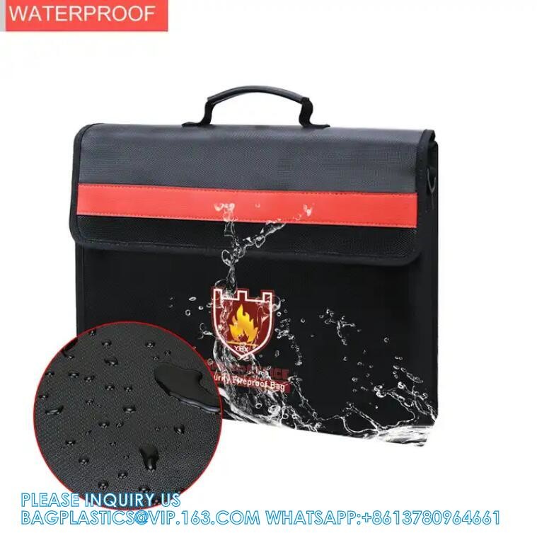 Large Size Fireproof Document Bag Non-Itchy Silicone Coated Fiberglass Waterproof Document Holder With Shoulder Strap