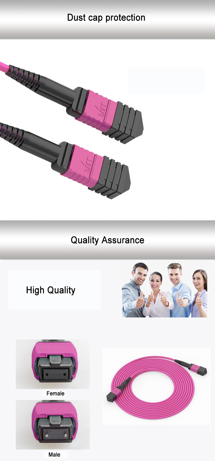 1 Meter 12 Cores OM4 MPO Fiber Optic Patch Cord And Pigtail Jumper For Data Center