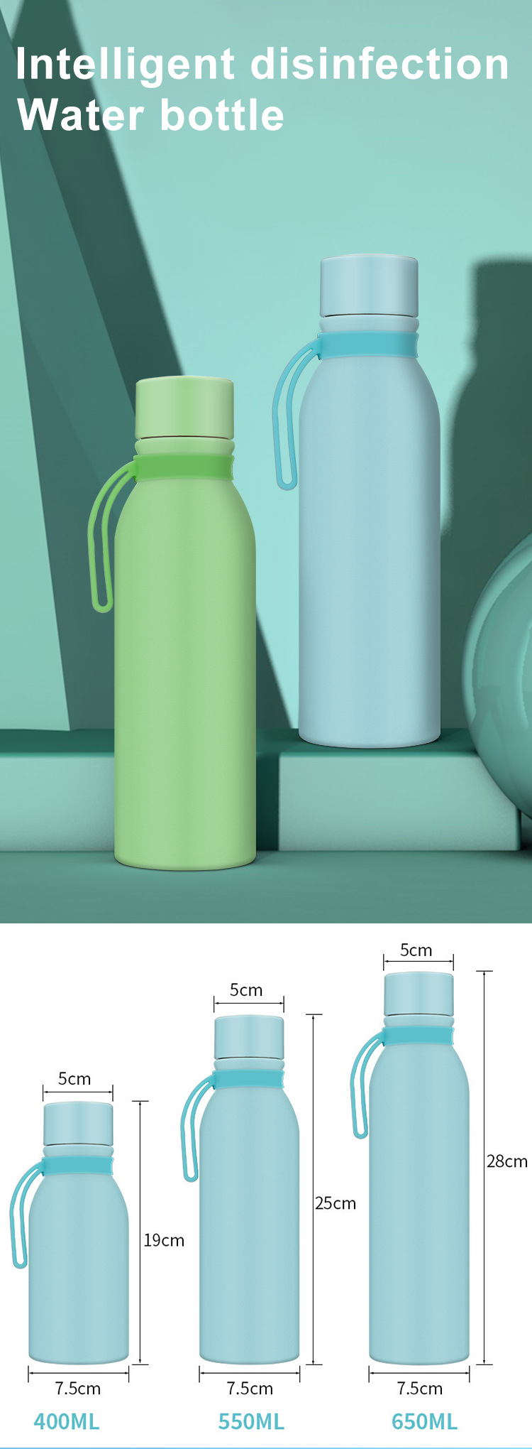 650Ml SS304 Uv Sterilizer Water Bottle With PP Lid