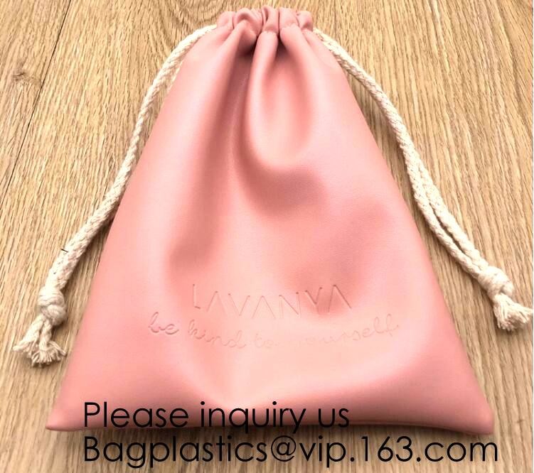 Black Color PU Leather Double Drawstring Protection Headphone Pouch Bag headphone pouchPU Leather Drawstring Promotiona