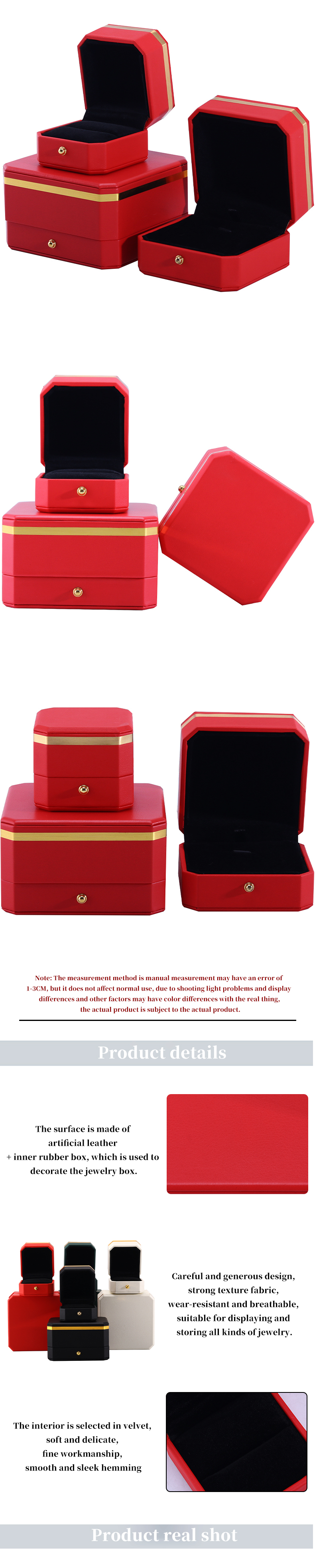 Eye-Catching Red Octagonal PU Leather Luxury Packaging Box with Gold Trim