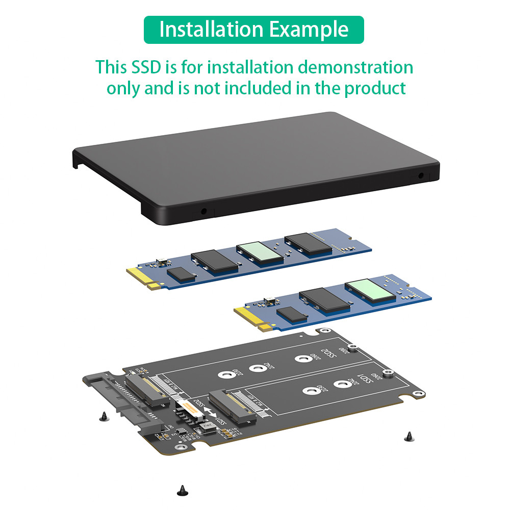 Dual M.2 B Key/B&M Key SSD to 2.5" SATA III Card With Selection Switch Plastic Enclosure