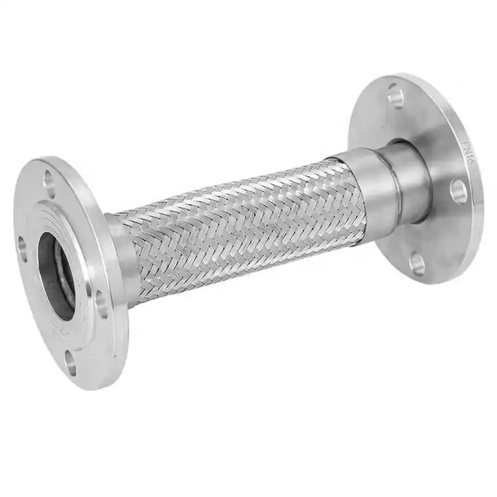 Flexible Metal Corrugated Pipe with Flange Connection Silver Stainless Steel 304 316 Hose