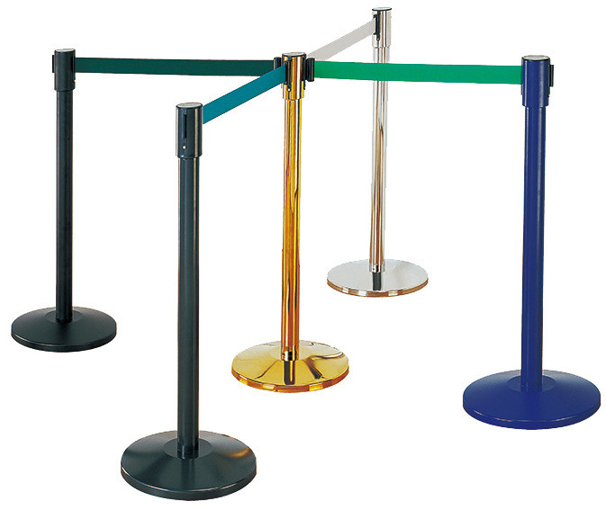 Retractable Belt Type Railing Stand Stainless Steel Crowd Control / Guidance Stanchion with Dia.32CM Wide Weighted Base