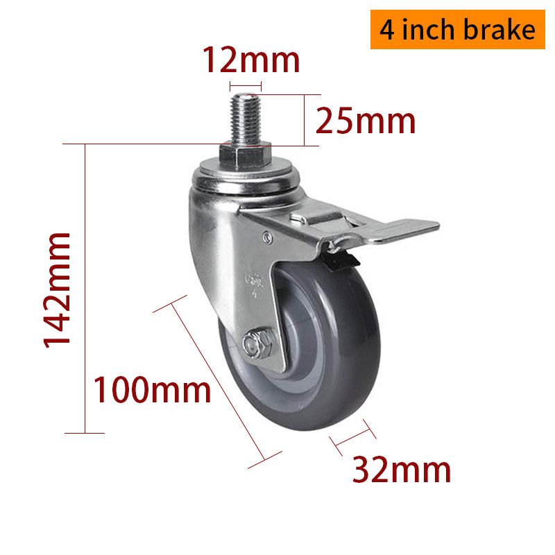 Medium Duty Industrial Castors 4 Inch 150kg Threaded TPU Caster 504S-76