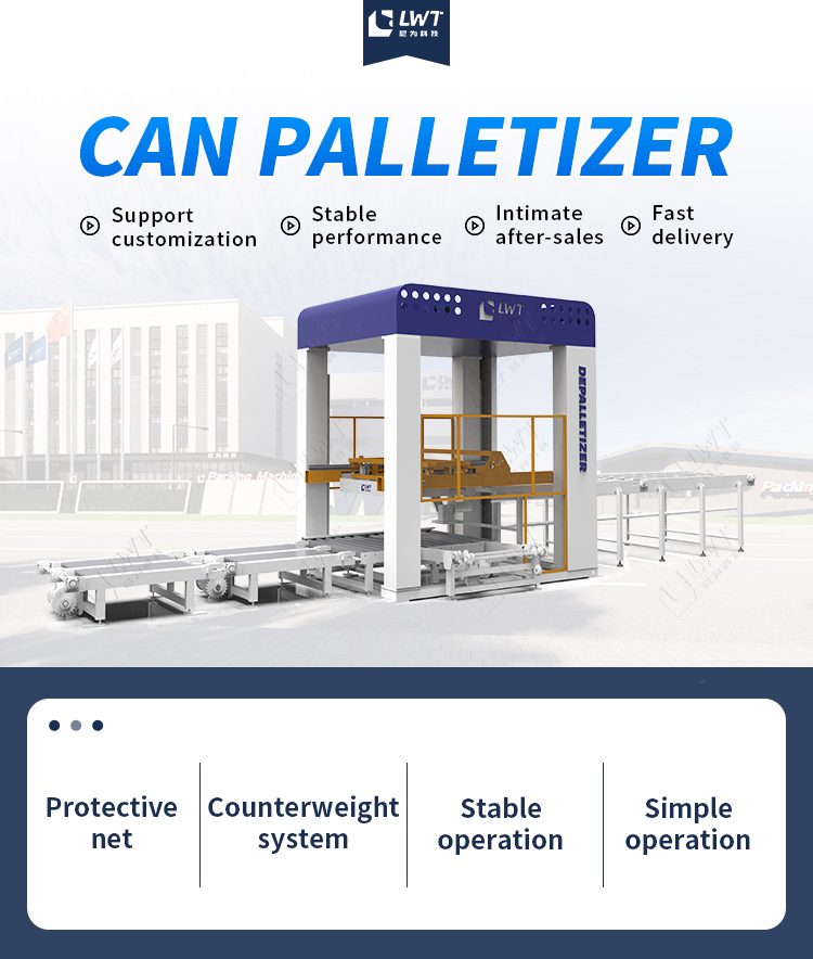 Automatic Packaging Food Empty Iron Lid Glass Bottles Palletizer Filled Tin Cans Depalletizer Machine