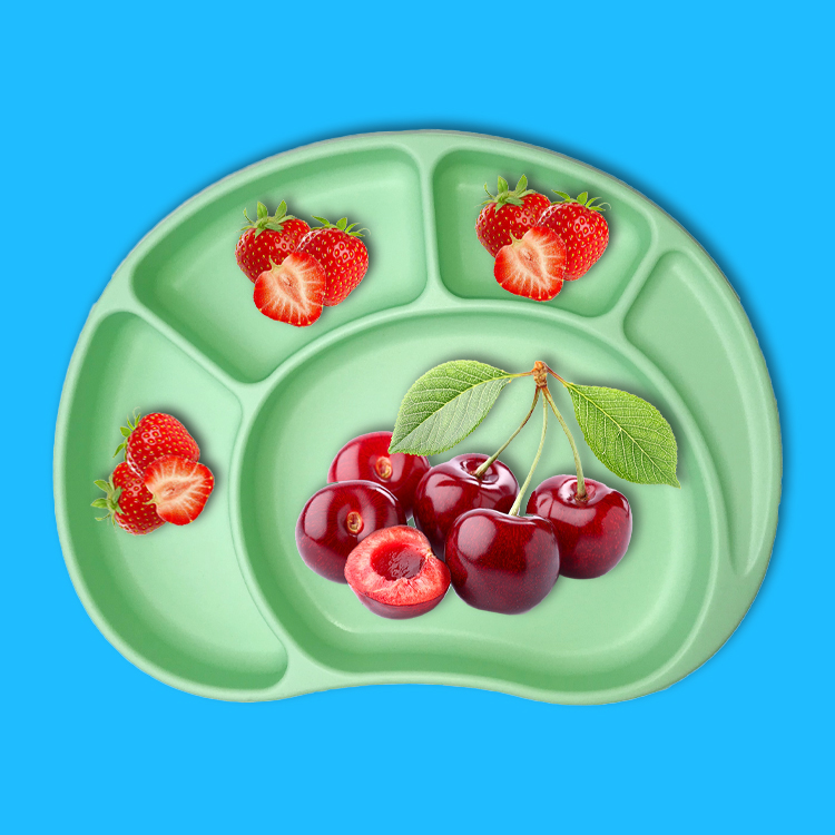 Baby Tableware Feeding Plate Customized Shape Food Grade Green Divided