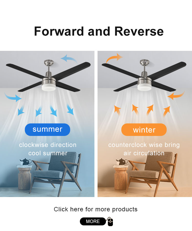 Strong Wind 52 Inches Modern Copper Motor 4 Black LED SS Blade Ceiling Fan with Light