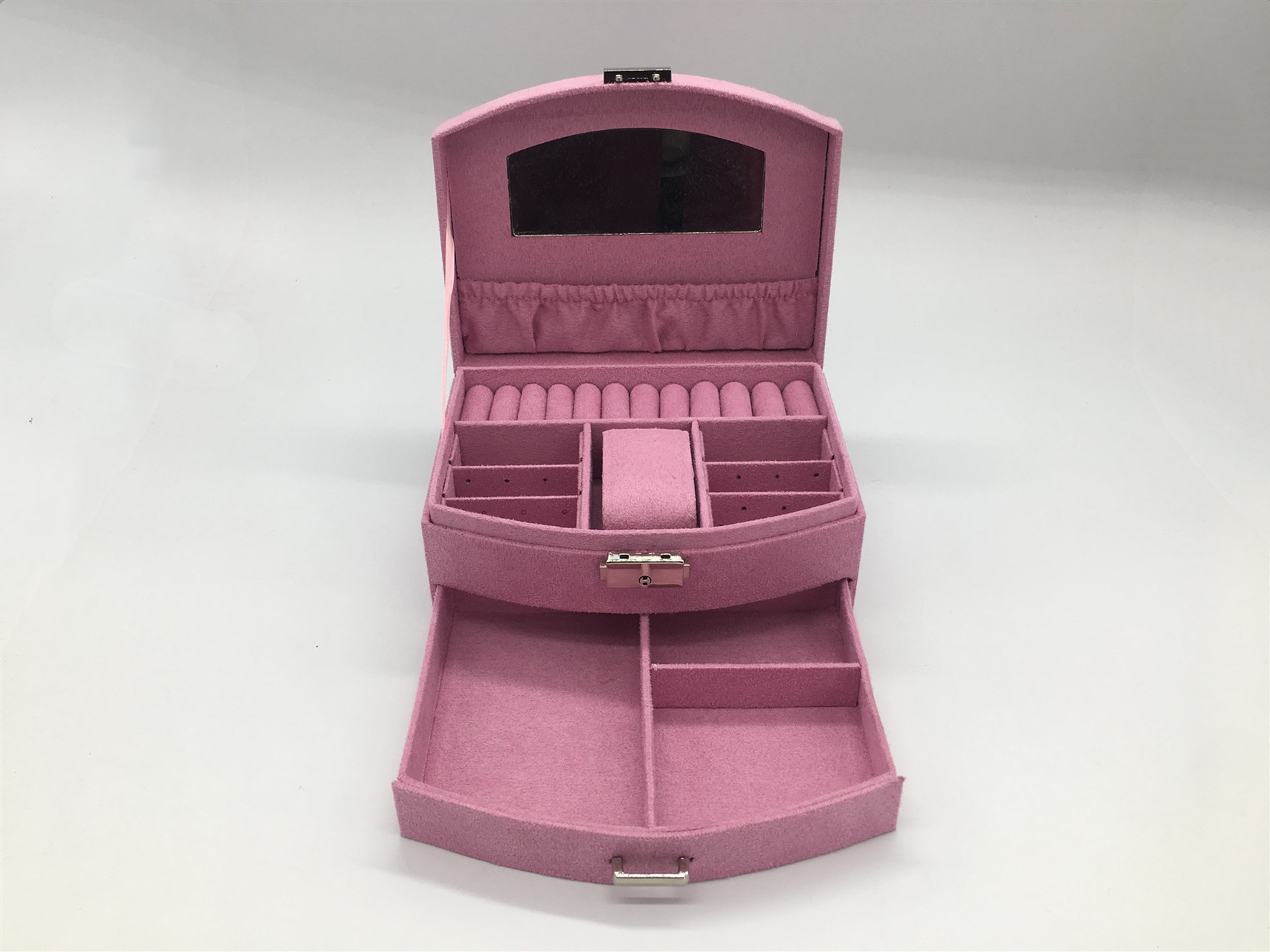 Pink Fabric Fancy Jewelry Box With Lock And Handle Customized Size