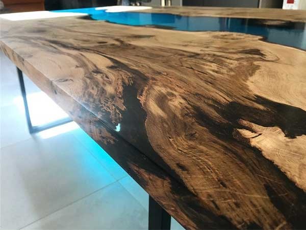 Epoxy Resin Live Edge River Wood Plank Dining Table Counter Desk Top Home Kitchen Blue