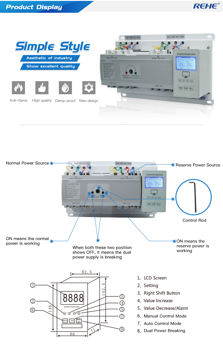 ATSQ2Z Series Microcomputer Control Automatic /Manual-Controlled Static Dual Power Transfer Switch With LED Display