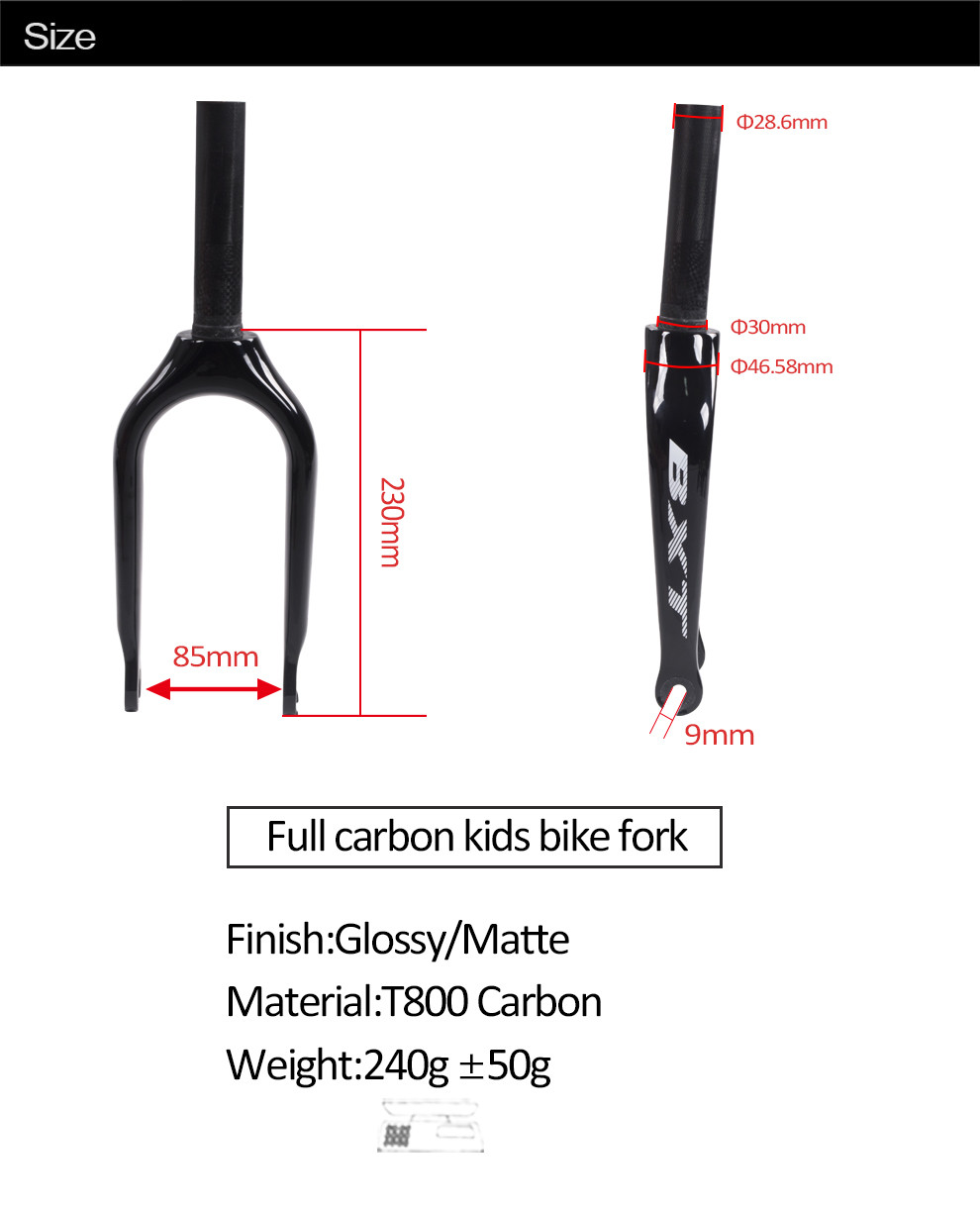 12er Carbon Fiber T800 Balance Bike Forks Small For Children Cycles