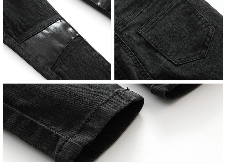 Childrens Girl Black Jeans Pants With PU Patch On Knee OEM Custom Design