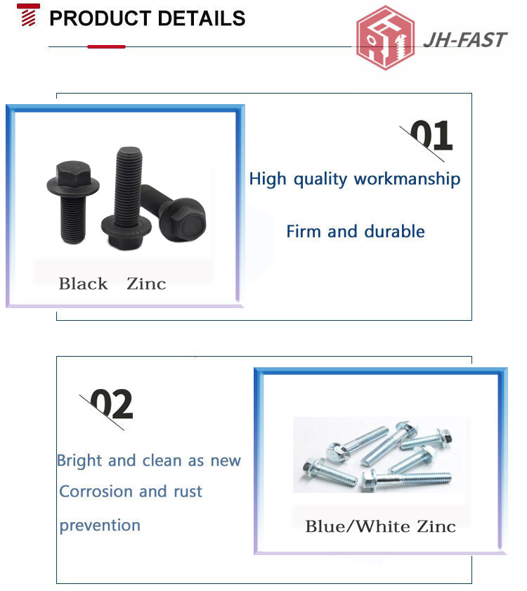 Stainless Steel Carbon Material Flange Bolts Black Oxide Zinc Finish DIN6921 M6/M8/M10 35mm Grade 8.8/10.9