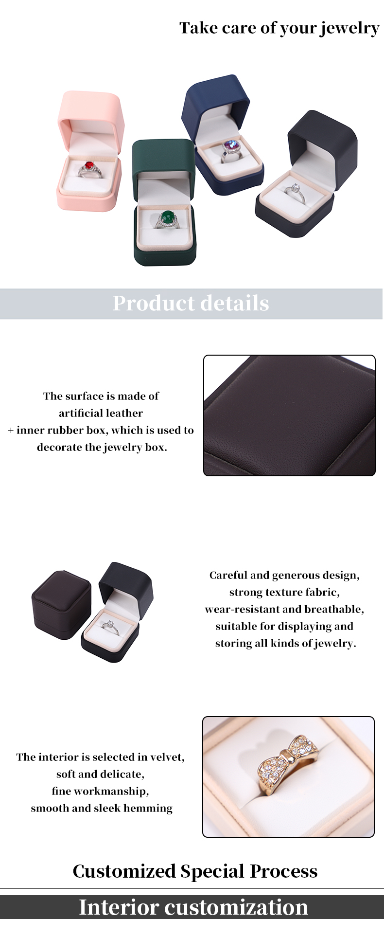 Custom Logo Jewelry Package PU Leather Box for Earrings Bracelets Necklaces and Rings