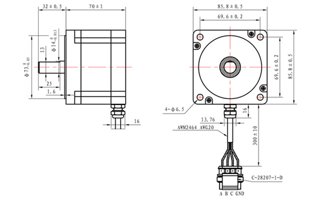 70mm Micro Step Stepper Motor 3 Phase 1.2 Degree NEMA 34 2.0N.M 2.5A