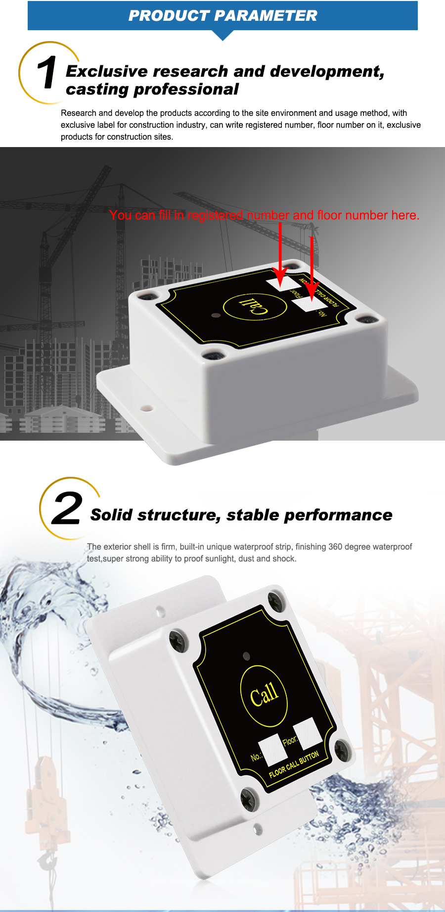 Wireless long range waterproof one key push call button exclusive for construction site