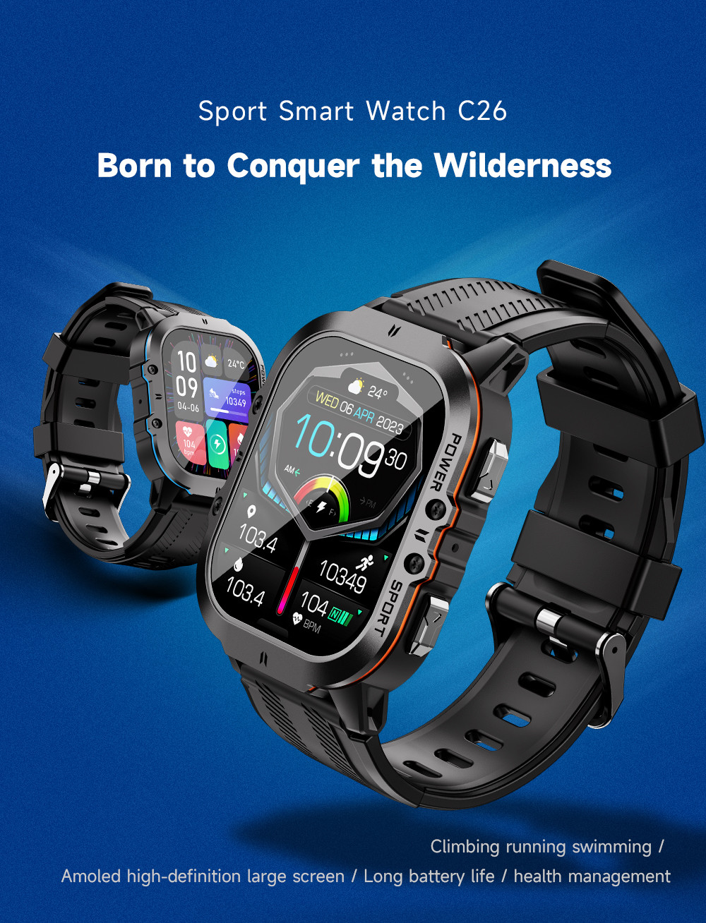 Sport Smart Watch C26 1.96 inch AMOLED large screen Use explosion-proof and drop-proof tempered glass