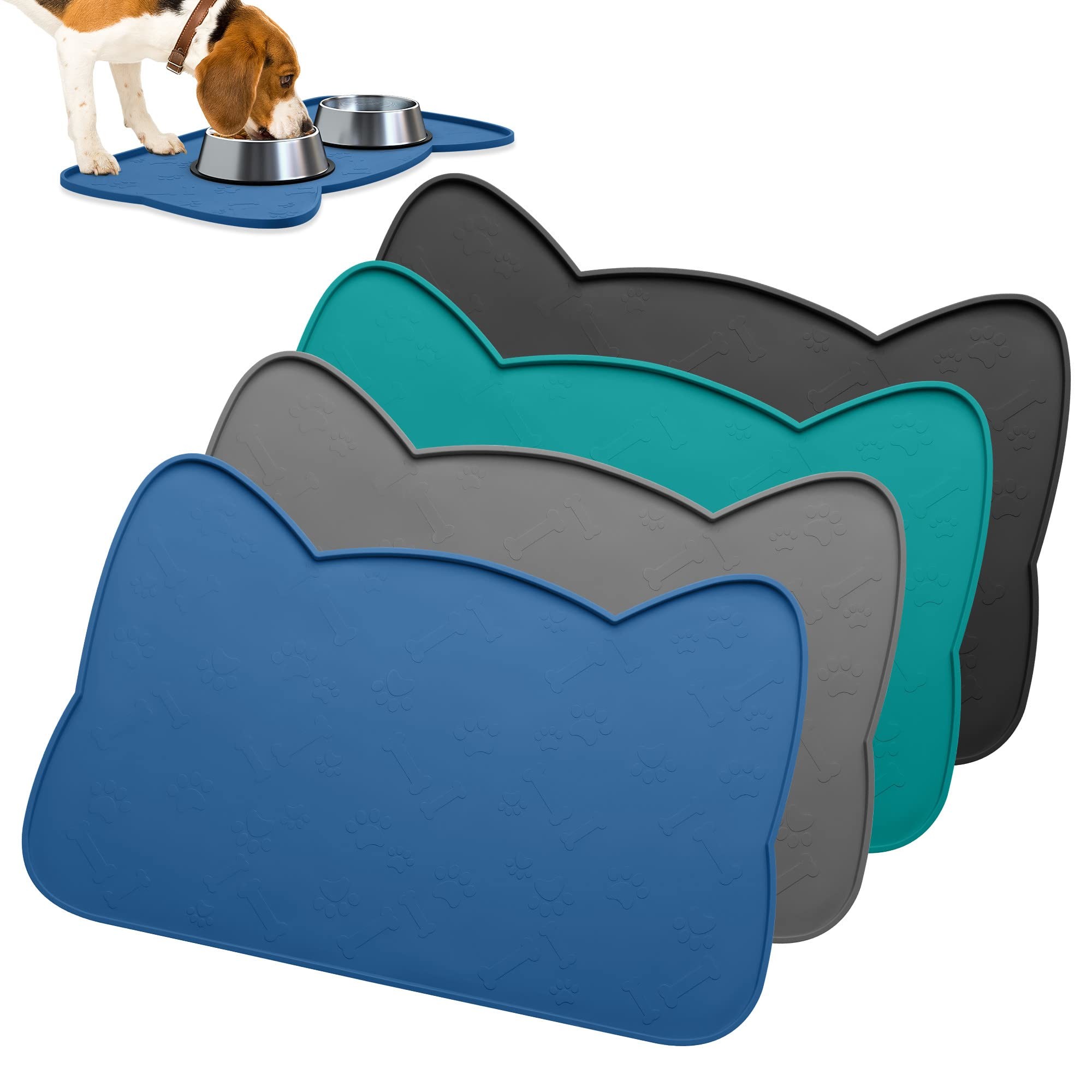 Silicone Pet Food Mat For Floor Waterproof Non Slip Pet Feeding Mat Raised Edge Cat Bowl Mat Travel Easy ToTake PlaceMat