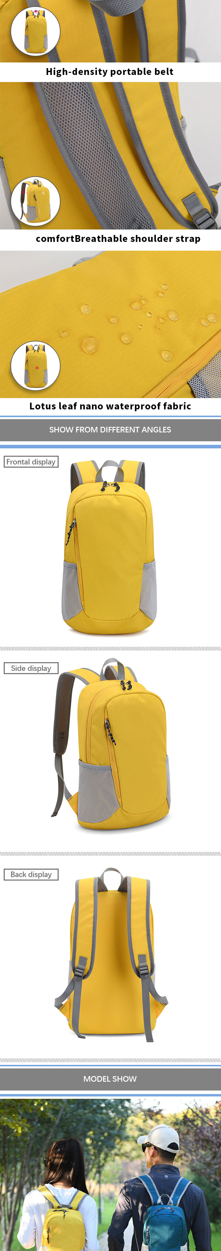 Light Weight Foldable Waterproof Running Backpack , Polyester Lining Unisex Travel Bag