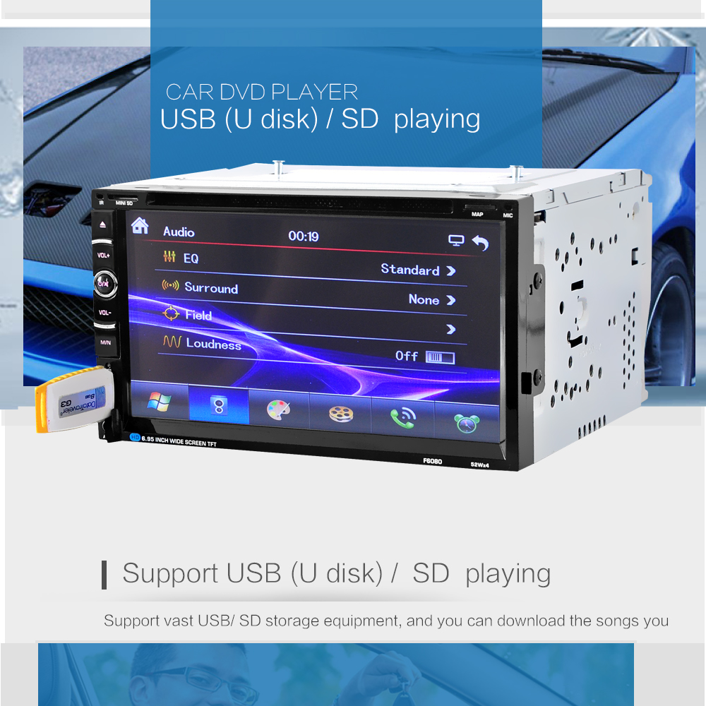 Double 2 DIN 7 inch Touch Screen FM AM TV USB Bluetooth Car Audio Radio Stereo Video MP5 DVD player