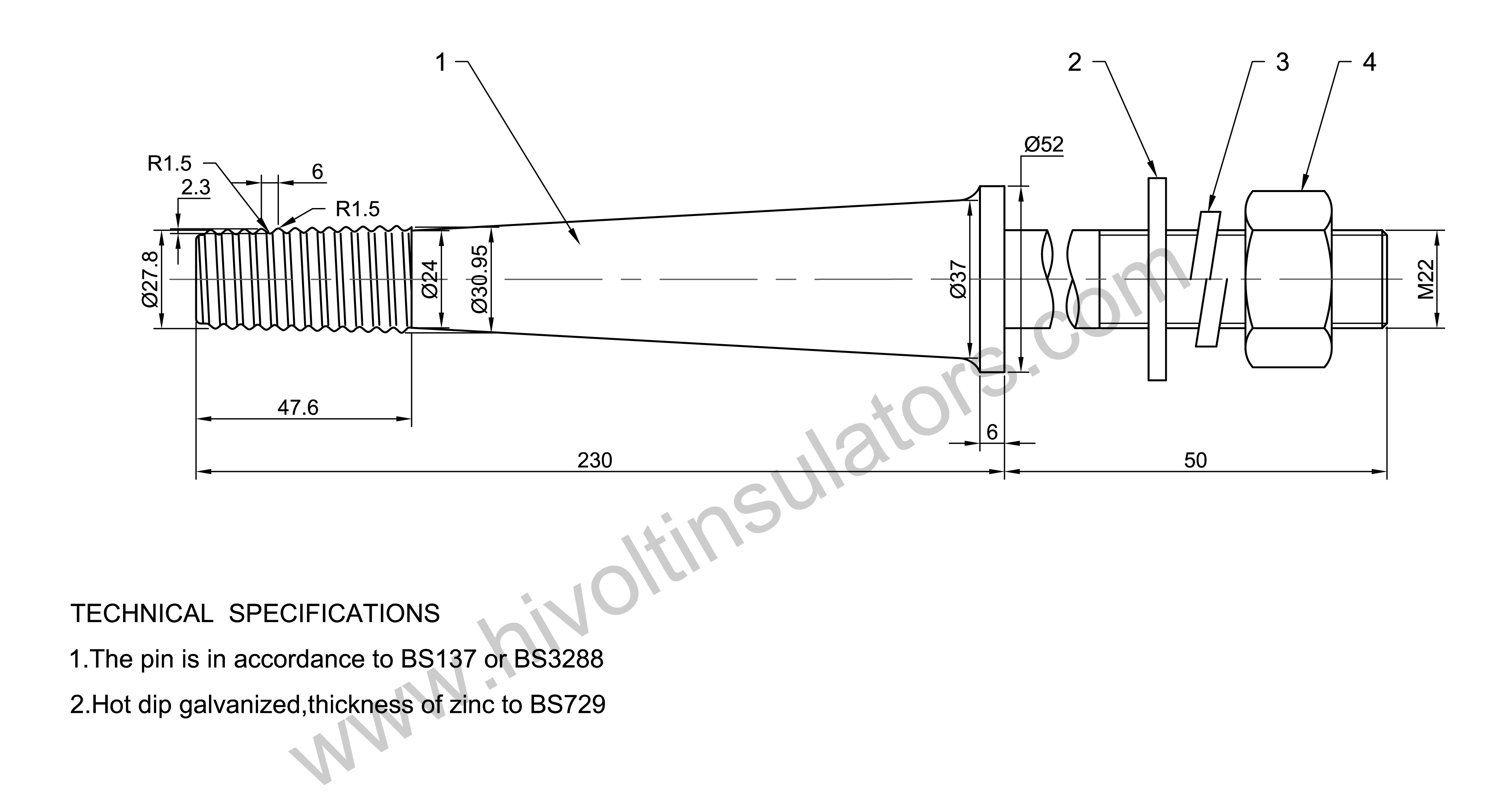 BS3288 large steel head spindle  