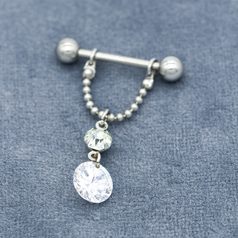 Clear Round Zircon Stone Dangling Nipple Piercings Jewelry 14G 16mm